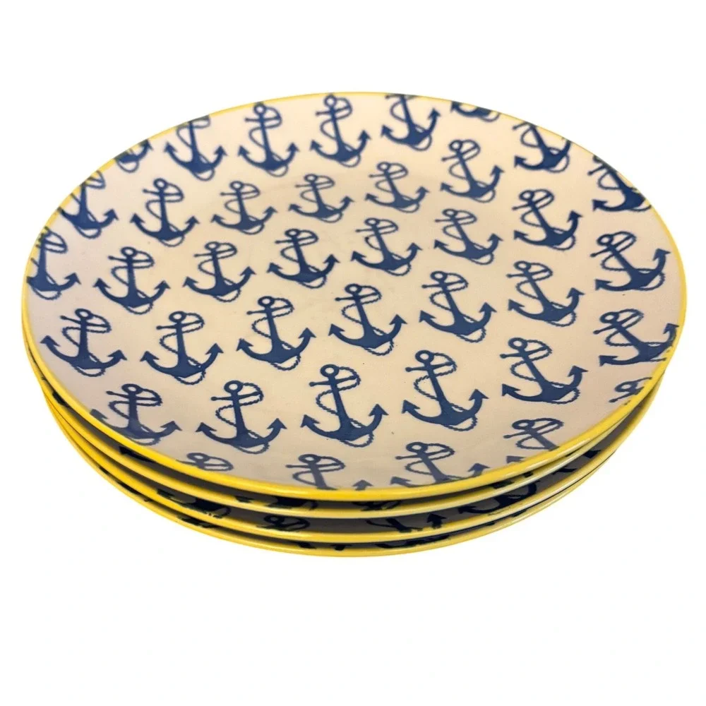 Pfaltzgraff Nautical Anchor Salad Plates | Set of 4 | 8.5 Inch | FLAW-See Pics